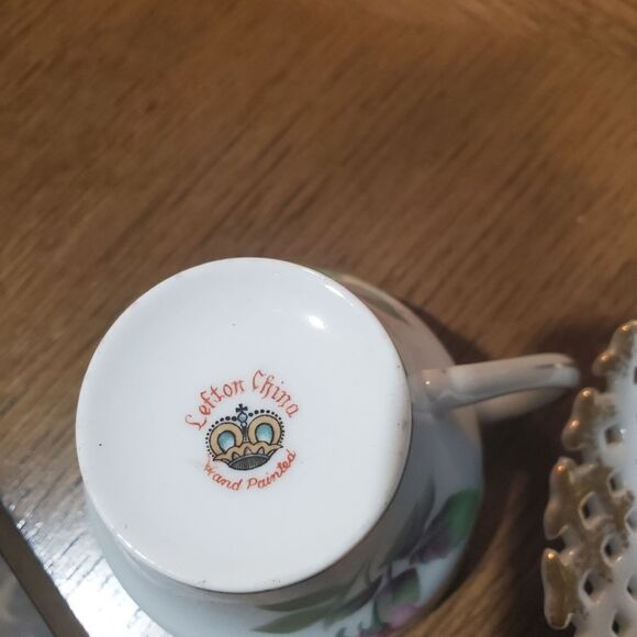 VINTAGE Lefton China Rose Tea Cup and Saucer reticulated - Picture 4 of 5